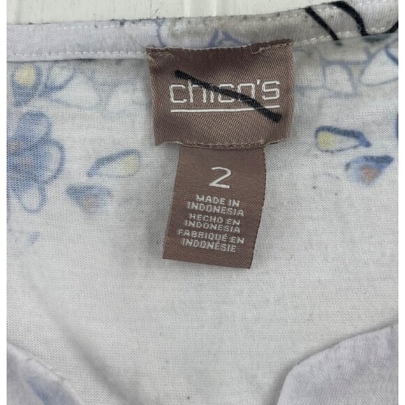 Chicos Womens Floral Print Top Size 2 Polyester‎ Short Sleeve V-Neck - Picture 3 of 5